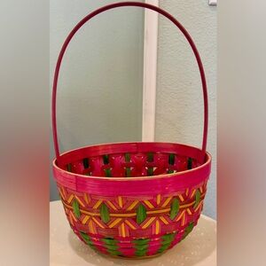 Large Colorful Holiday Home Easter Basket Made of Three Colored Woven Bamboo